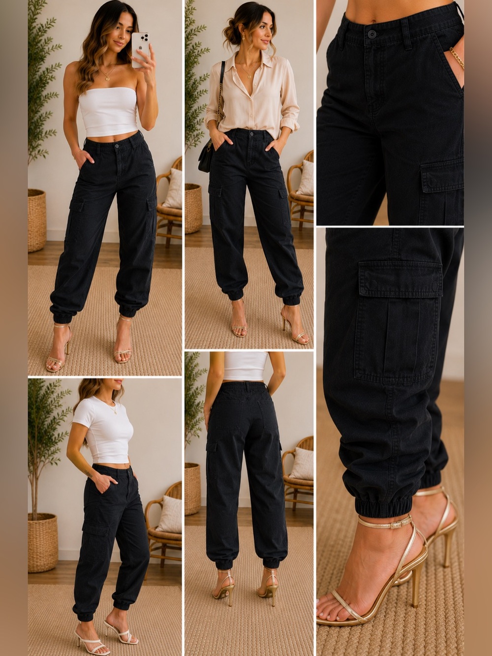 Black Cargo Jogger Pants